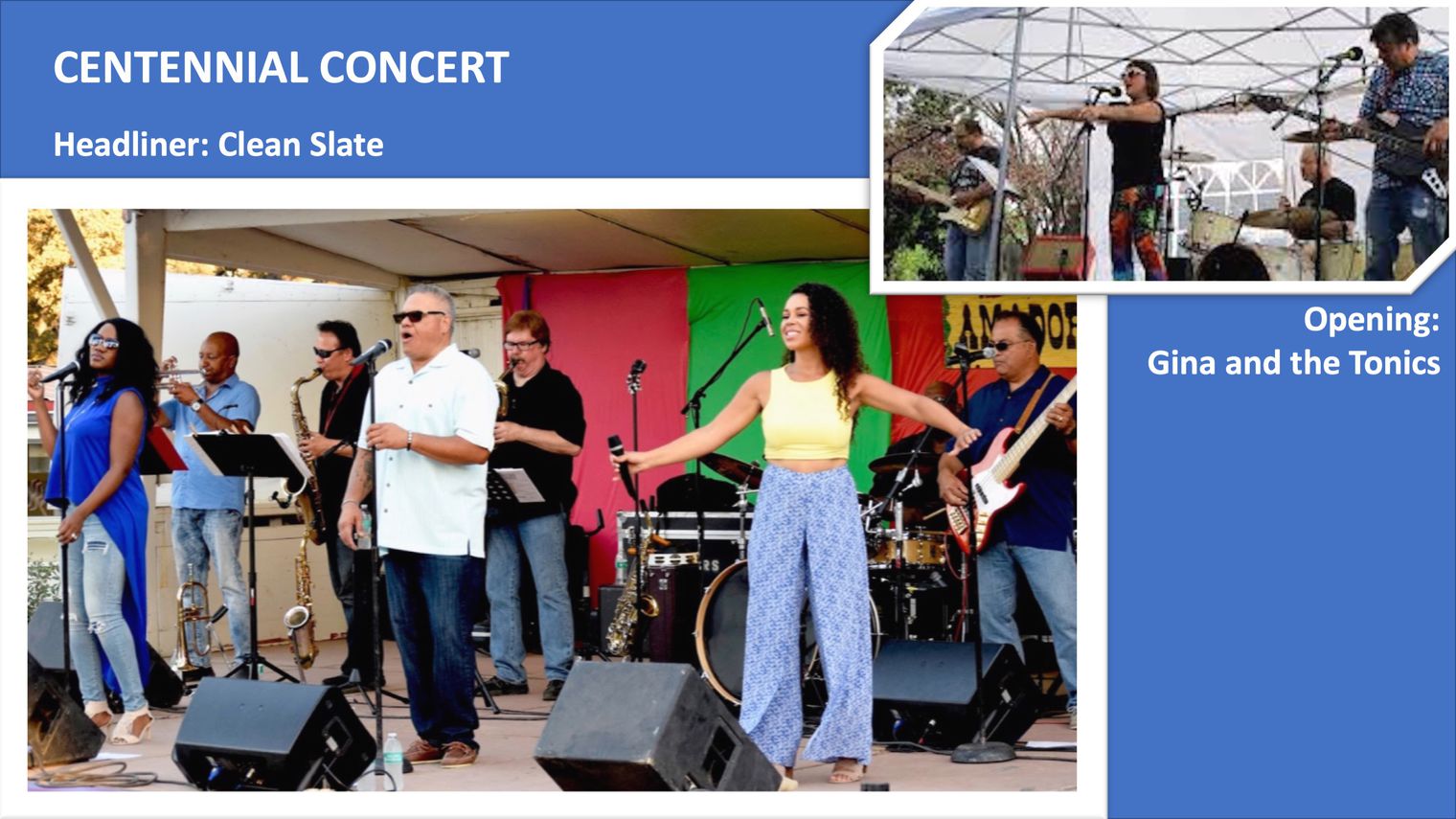 collages of the two bands performing at event