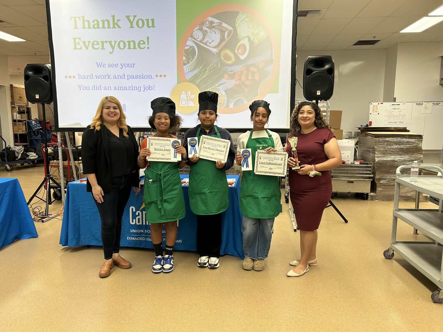 The winning team from Rolling Hills Middle School pose with their awards and Expanded Learning staff.
