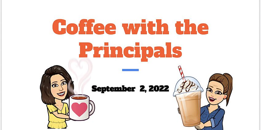 Bitmoji picture of the site principals holding coffee drinks