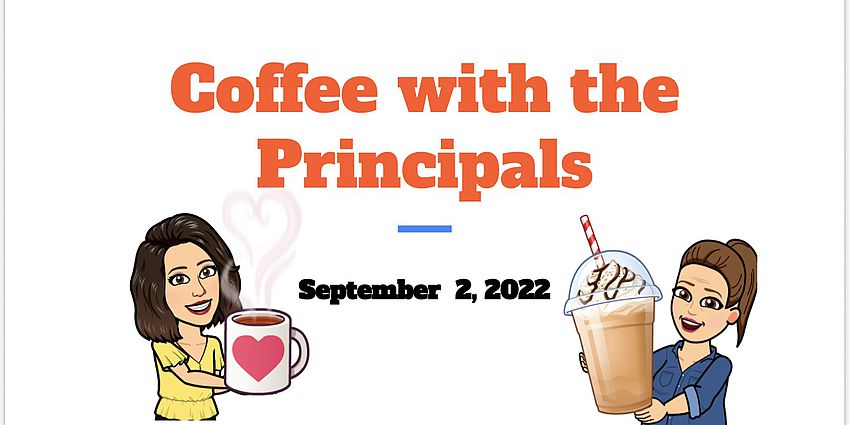 Bitmoji picture of the site  principals holding coffee drinks