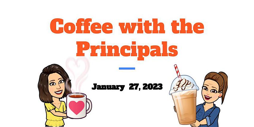 Principal and Assistant Principal Bitmoji holding coffee mug and tumbler
