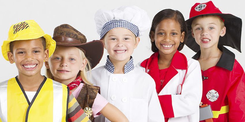 5 children dressed in different costumes 