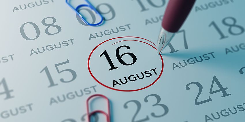 calendar with August 16 circled in red