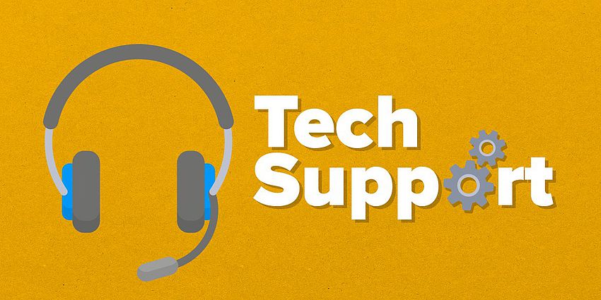 the words Tech Support with headphones