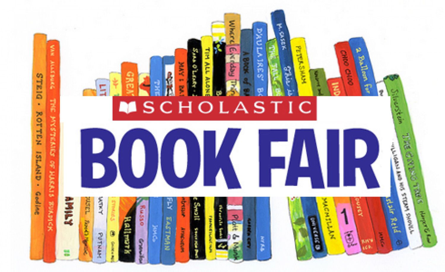 books lined up with scholastic book fair banner across it