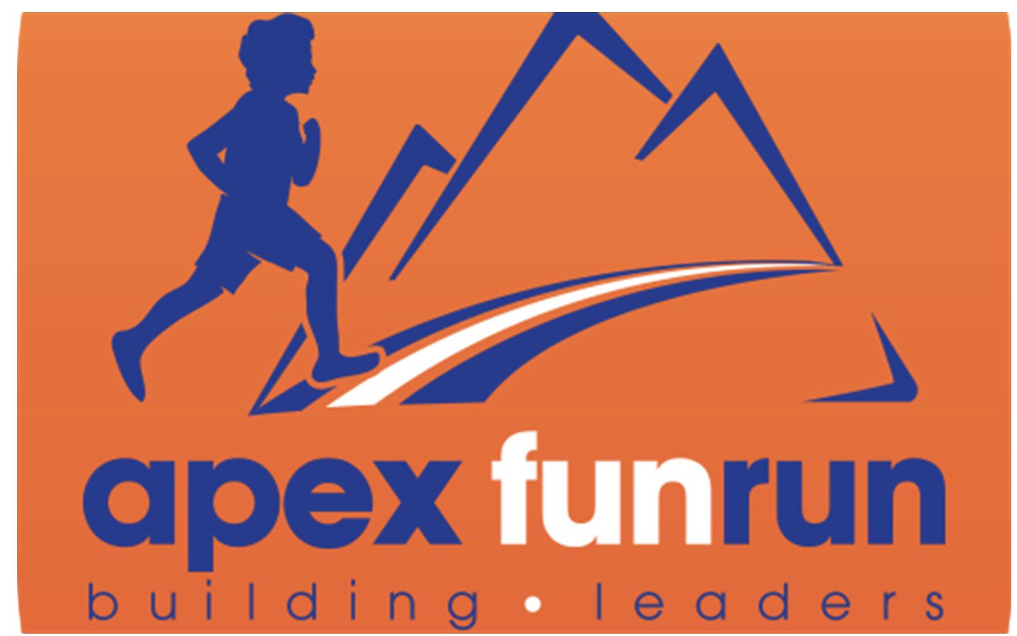 apexfunrun orange and blue child running with mountain in background