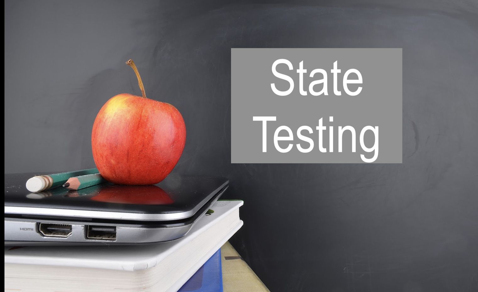 State Testing red apple on a laptop computer